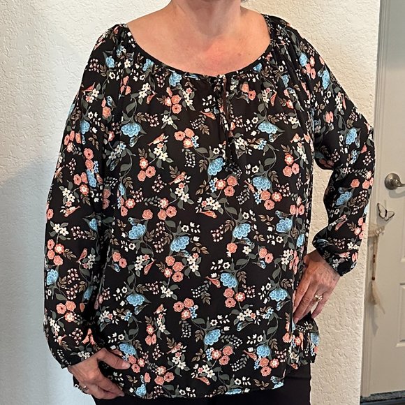 DIVIDE BY ZERO Flowy Boho Peasant Top - 3X - Picture 2 of 10